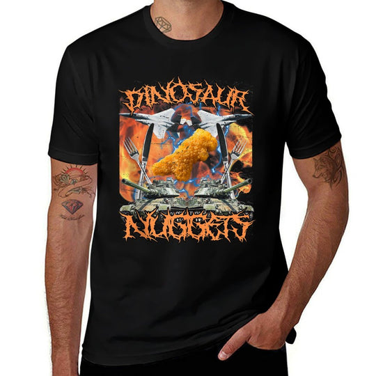 Funny Dinosaur Chicken Nugget Bootleg Hardcore Flames Meme  Soft T-Shirt