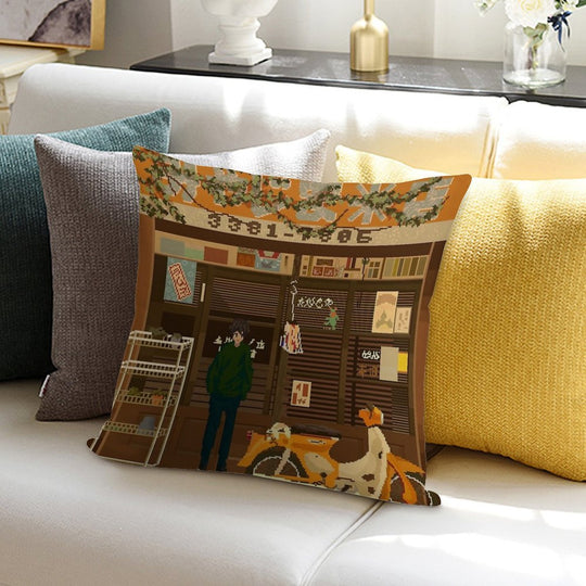 Japanese Storefront Soft High-Density Material Throw Pillow