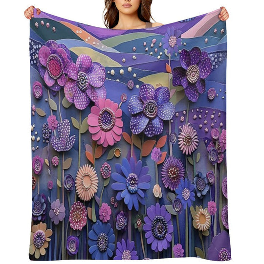 Purple Floral Majesty, Wildflowers in Purple Multi-functional Throw Blanket