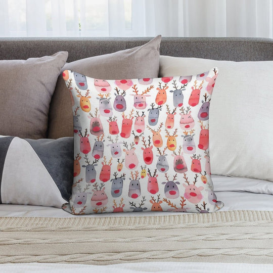 Reindeers - Animal Cuteness - Winter Watercolor Pattern - Rudolph Soft Bedroom Essential Throw Pillow