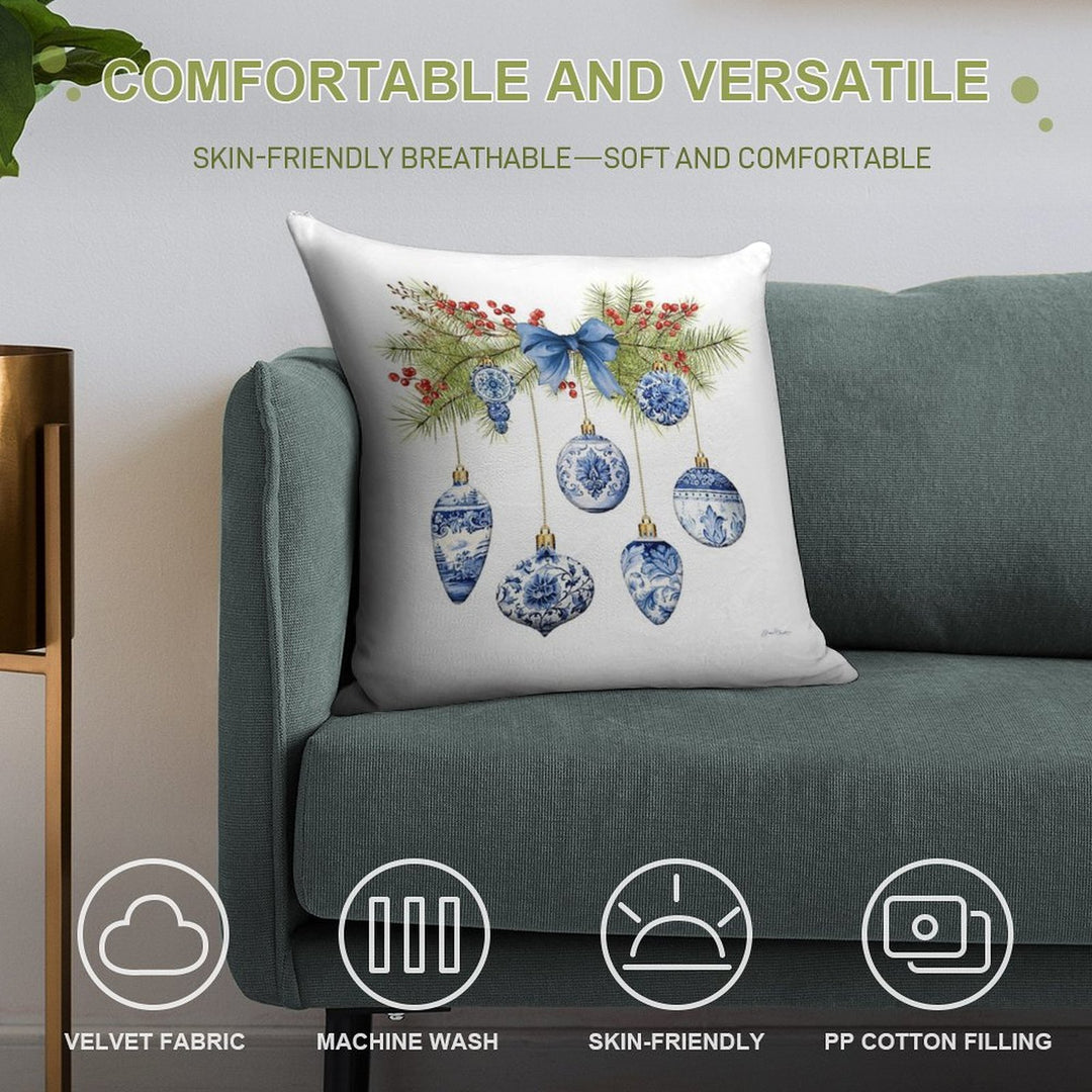 Blue Chinoiserie Christmas A Soft Washable Throw Pillow