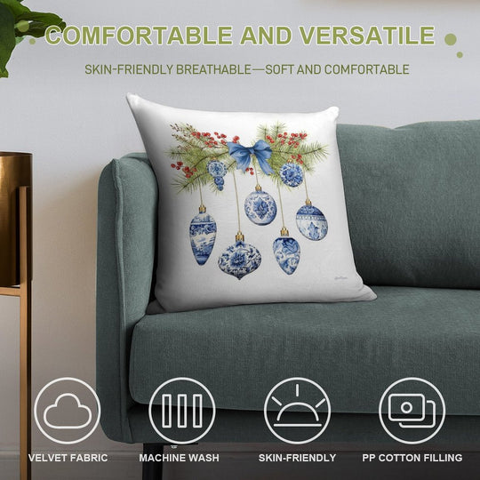 Blue Chinoiserie Christmas A Soft Washable Throw Pillow