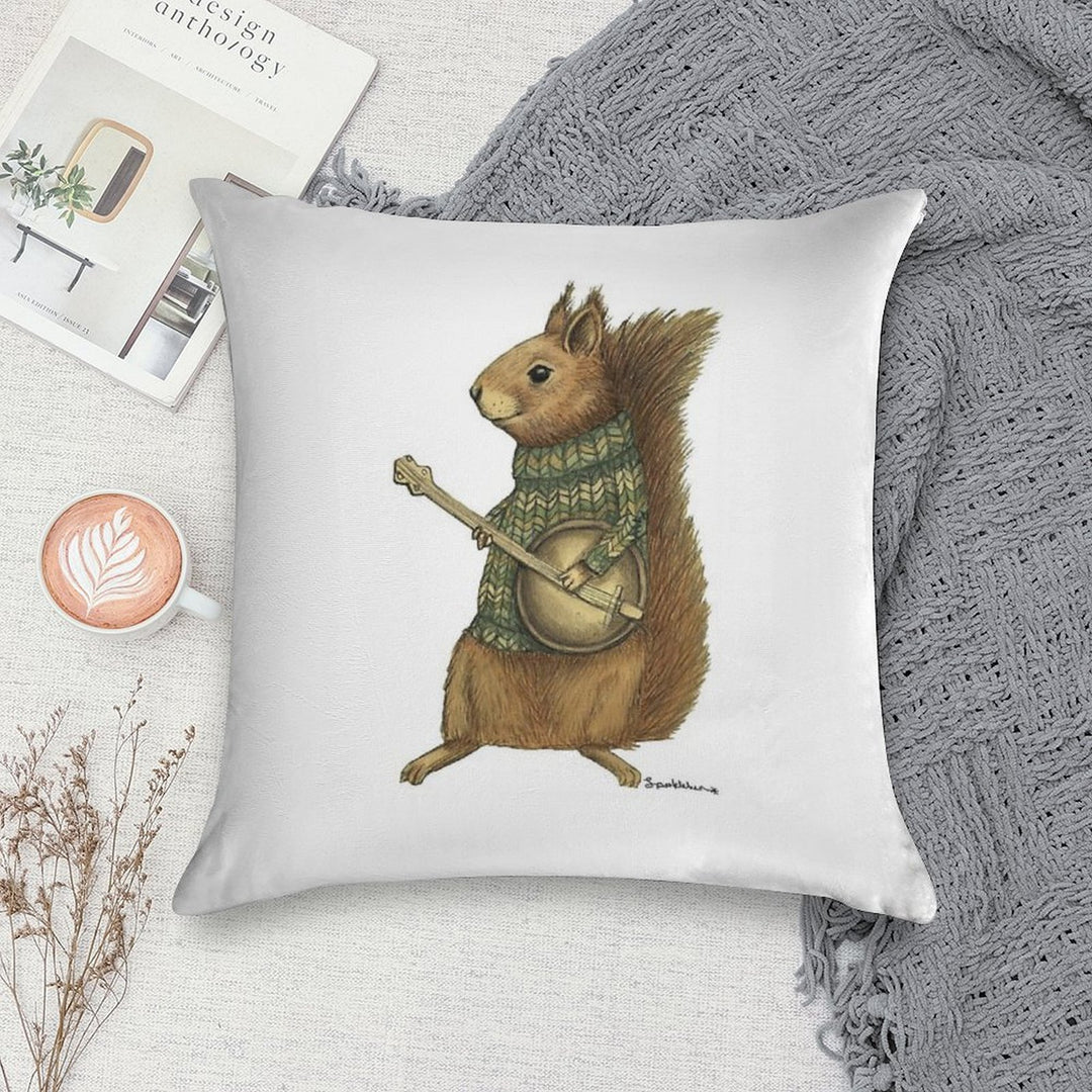 Squirrel with A Banjo Soft Reinforced Edging Throw Pillow