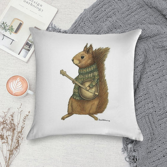 Squirrel with A Banjo Soft Reinforced Edging Throw Pillow