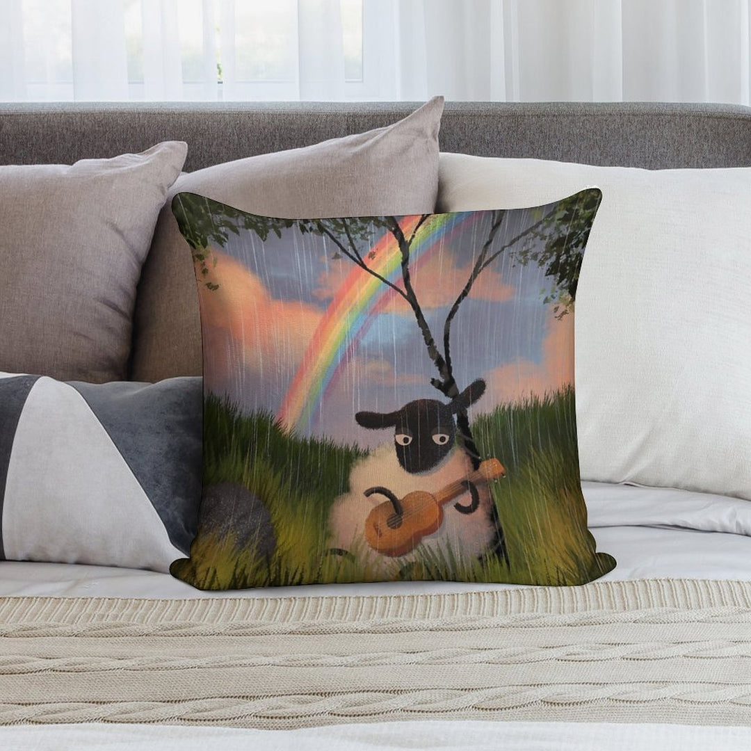 Sheep Playing Guitar Soft Easy Maintenance Throw Pillow