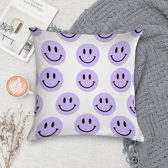 Purple Preppy Smile Print Soft Easy Maintenance Throw Pillow