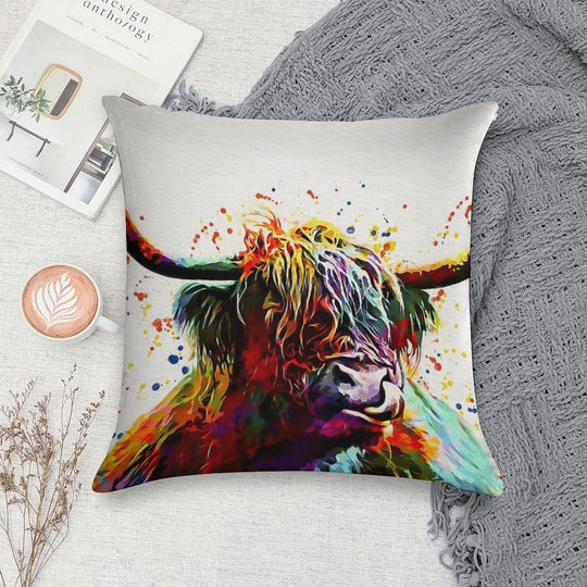 Highland Cow Watercolor Art Work Soft Style Accent Throw Pillow