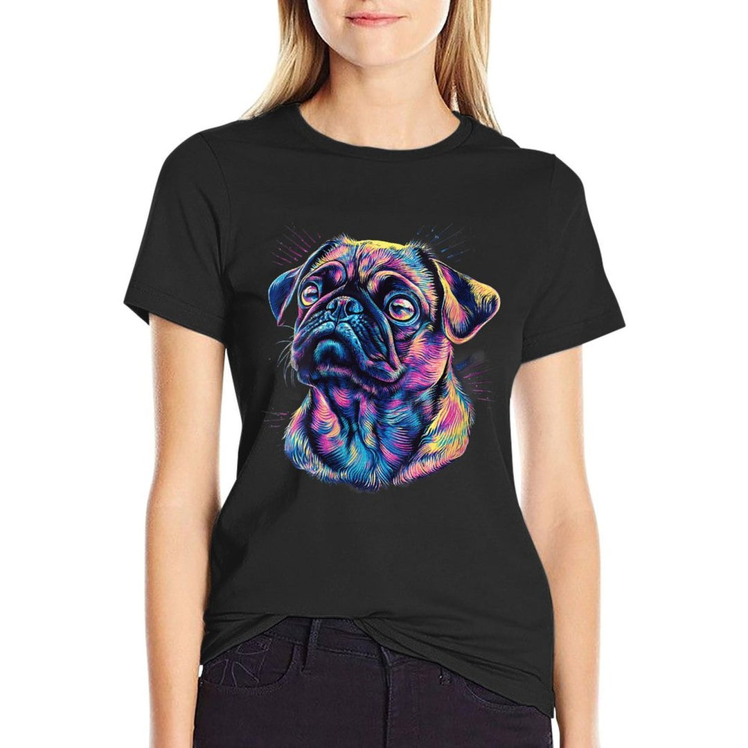 Womens Pug Owner Colorful Portrait Dog Animal Cute Pug Lover  Slim-fit Cut T-Shirt