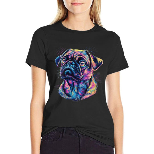 Womens Pug Owner Colorful Portrait Dog Animal Cute Pug Lover  Slim-fit Cut T-Shirt