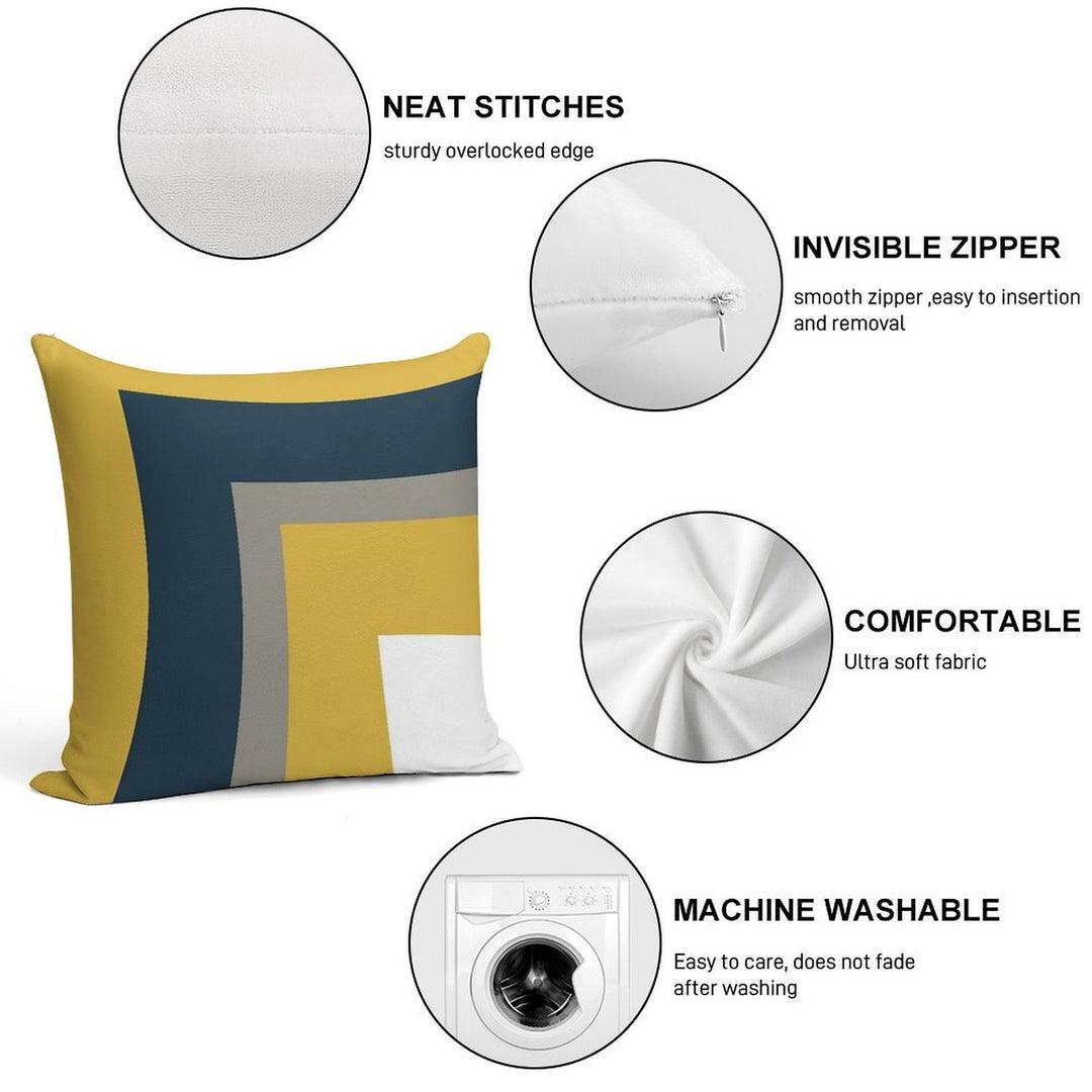 Half Frame Minimalist Geometric Pattern in Mustard Yellow, Navy Blue, Grey, And White Soft Skin-Friendly Throw Pillow