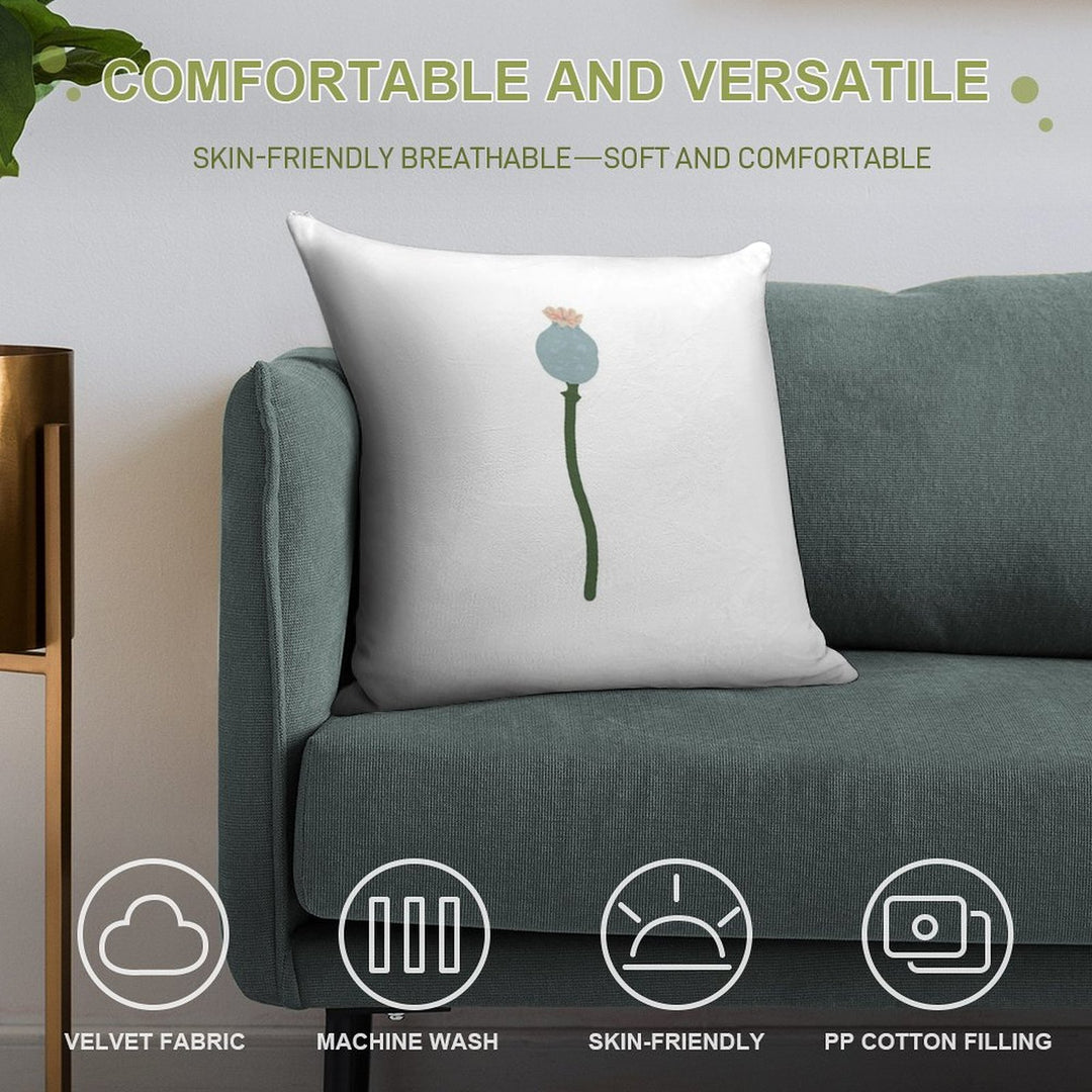 Poppy Capsule Drawing Soft Ultra-Soft Texture Throw Pillow