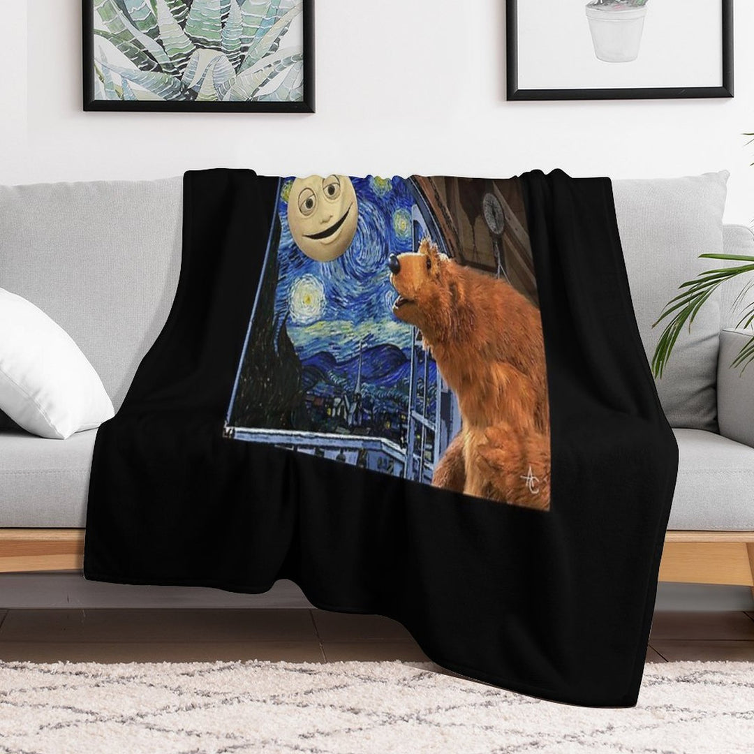 Bear in The Big Blue House with Starry Night Machine-washable Throw Blanket
