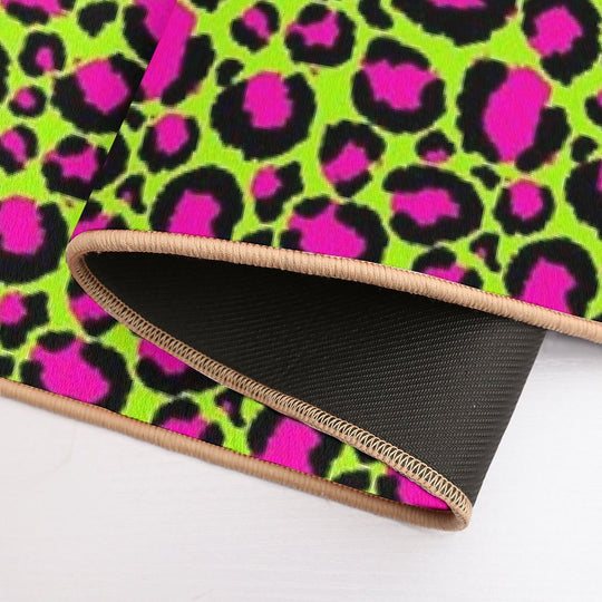 Neon Green Pink Leopard Print Seamless Pattern Art  Non-Slip Bath Mat
