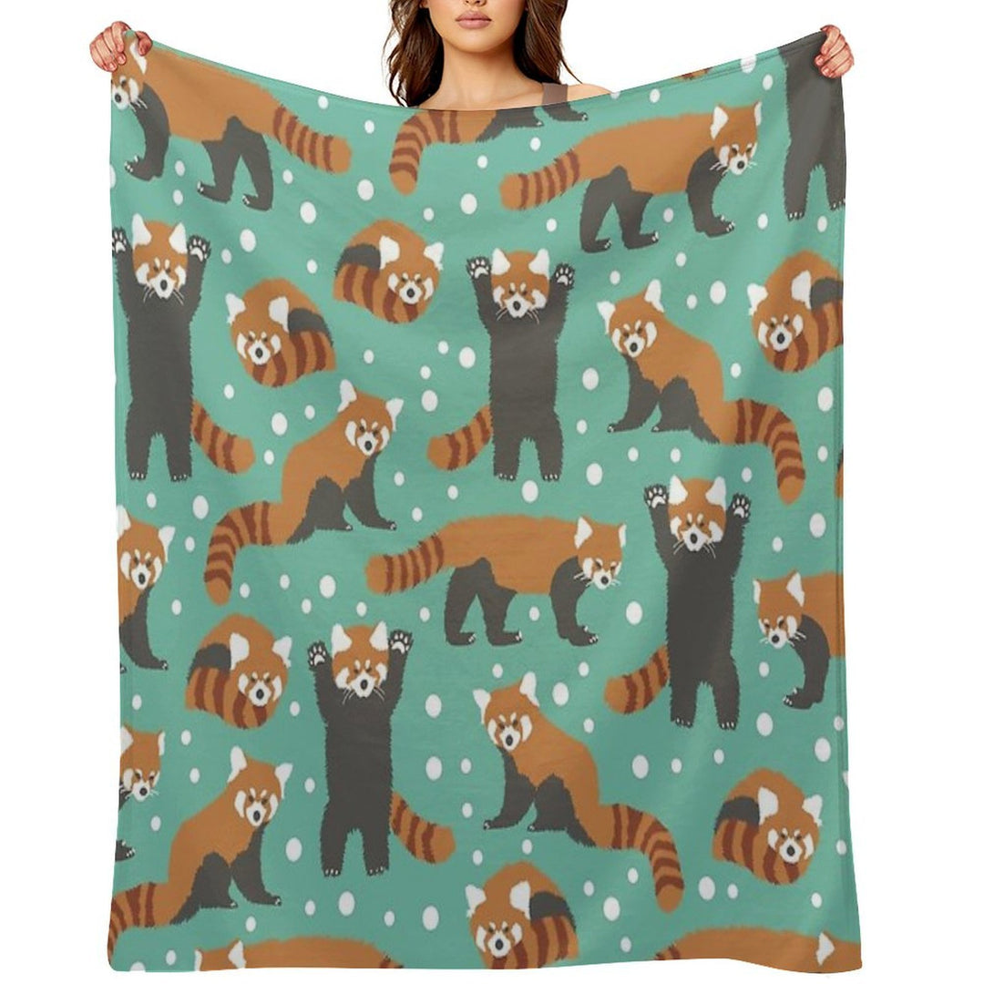 Cute Red Panda Pattern with White Dots And Turquoise Background Premium Throw Blanket