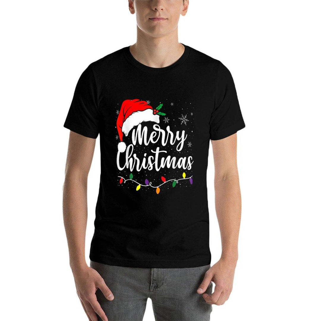 Merry Christmas Lights Red Santa Hat Xmas Family Men Women  Easy-care T-Shirt
