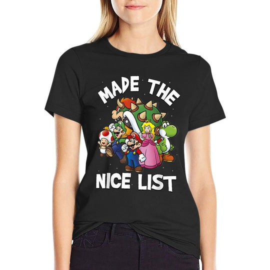 Super Mario Christmas Made The Nice List Group Shot  Eco-friendly Material T-Shirt