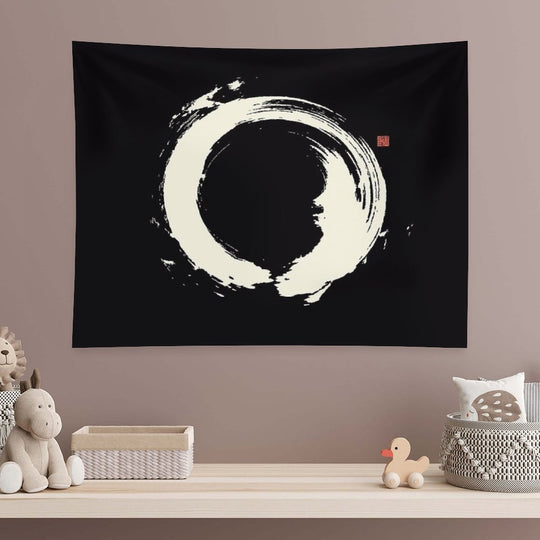 Black Ensō  Japanese Zen Circle Tapestry