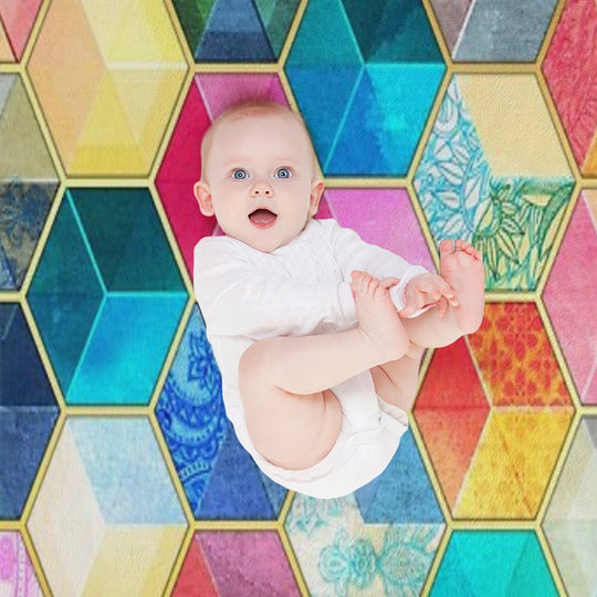 Crystal Bohemian Honeycomb Cubes - Colorful Hexagon Pattern Plush Throw Blanket