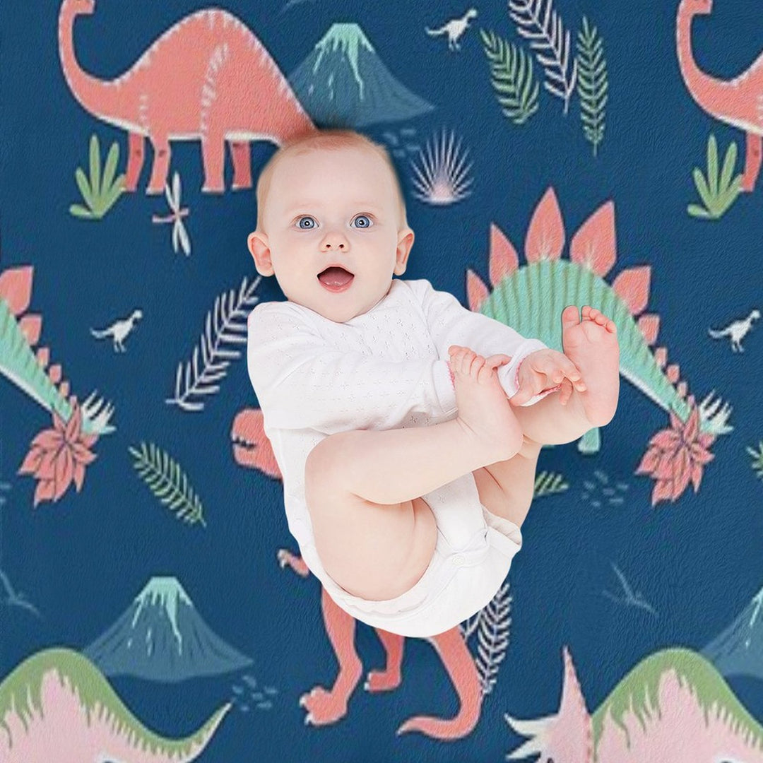 Jurassic Dinosaur in Blue + Coral Wrinkle-free Throw Blanket