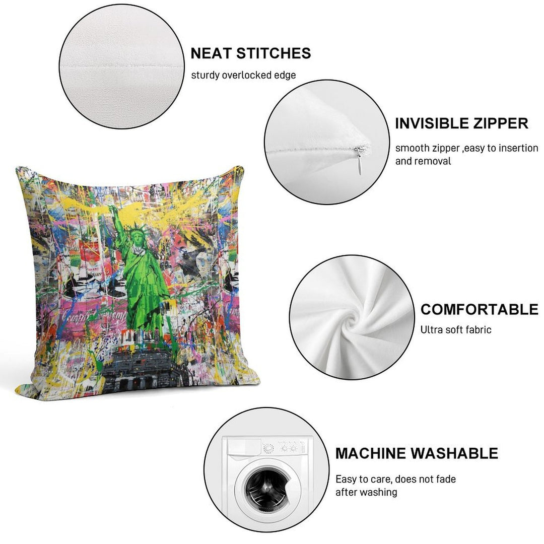 Statue Of Liberty Holding Paintbrush Pop Culture Street Art Mashup Soft Skin-Friendly Throw Pillow