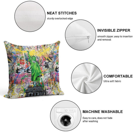 Statue Of Liberty Holding Paintbrush Pop Culture Street Art Mashup Soft Skin-Friendly Throw Pillow