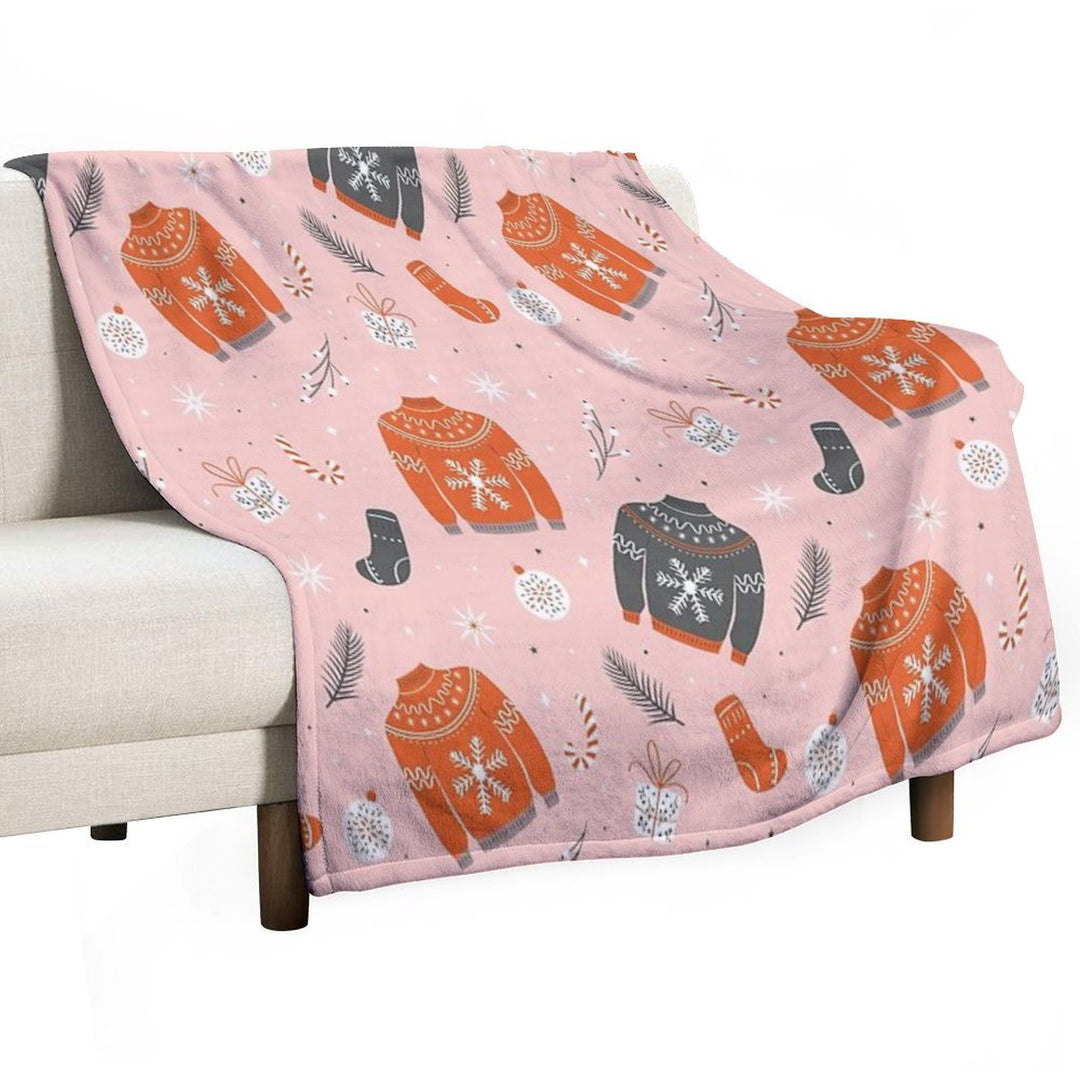 Christmas Sweater Pattern Pink Anti-pilling Throw Blanket