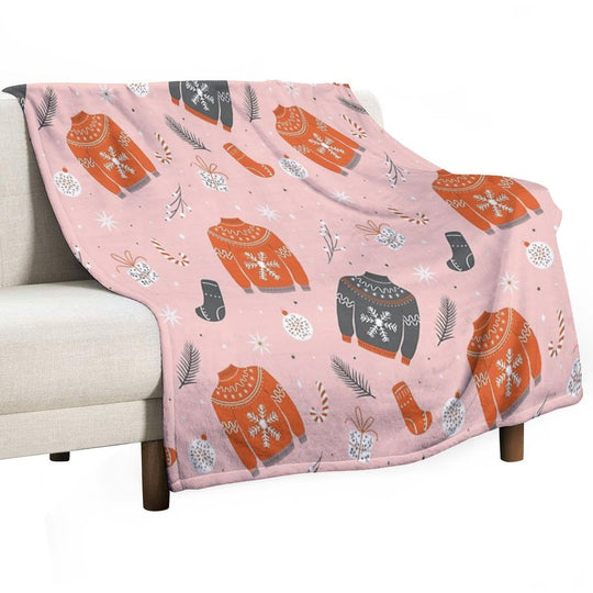 Christmas Sweater Pattern Pink Anti-pilling Throw Blanket