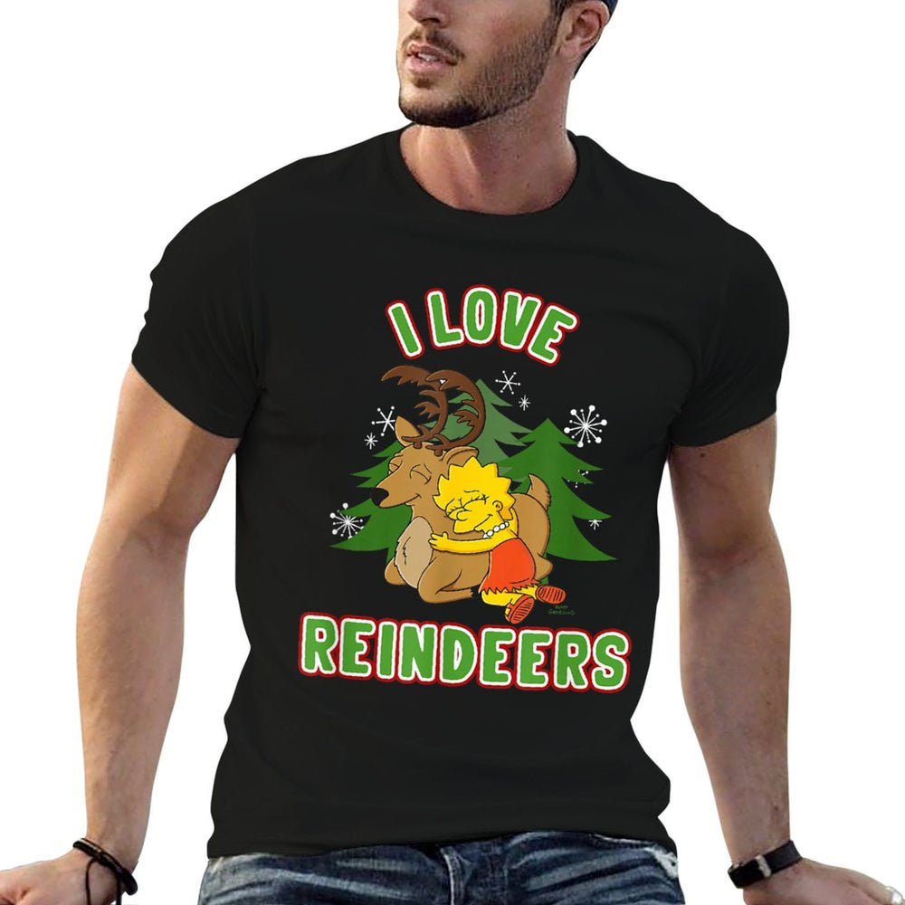 The Simpsons Christmas Lisa I Love Reindeers  Summer-ready Fabric T-Shirt