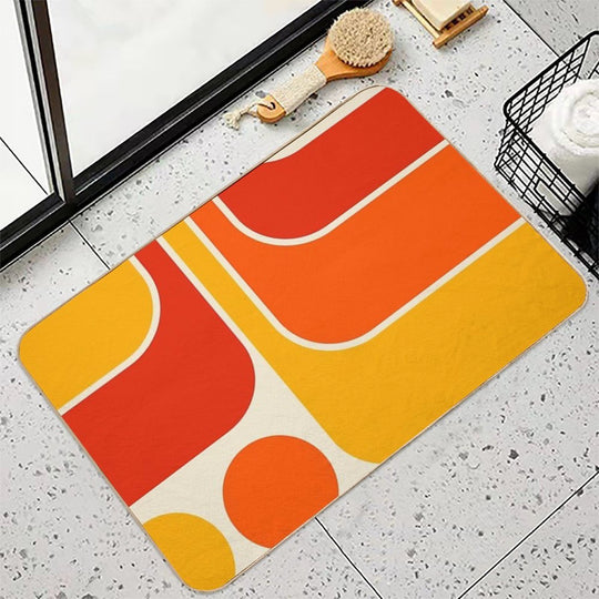Retro Geometric Design 687 Red Orange Yellow And Beige  Easy Maintenance Bath Mat