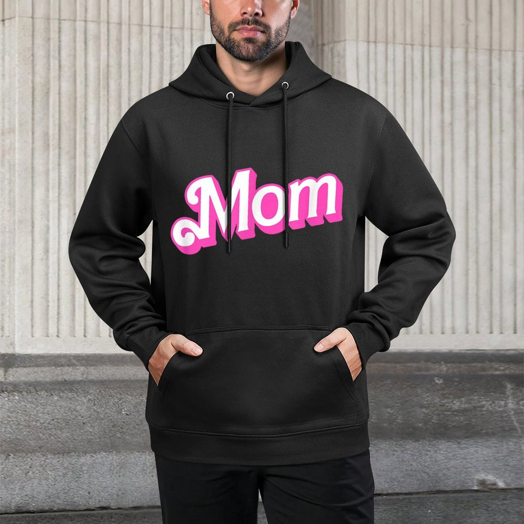 Mom Pink & White Overlapping Font Halloween Costume Pilling-Resistant Hoodie