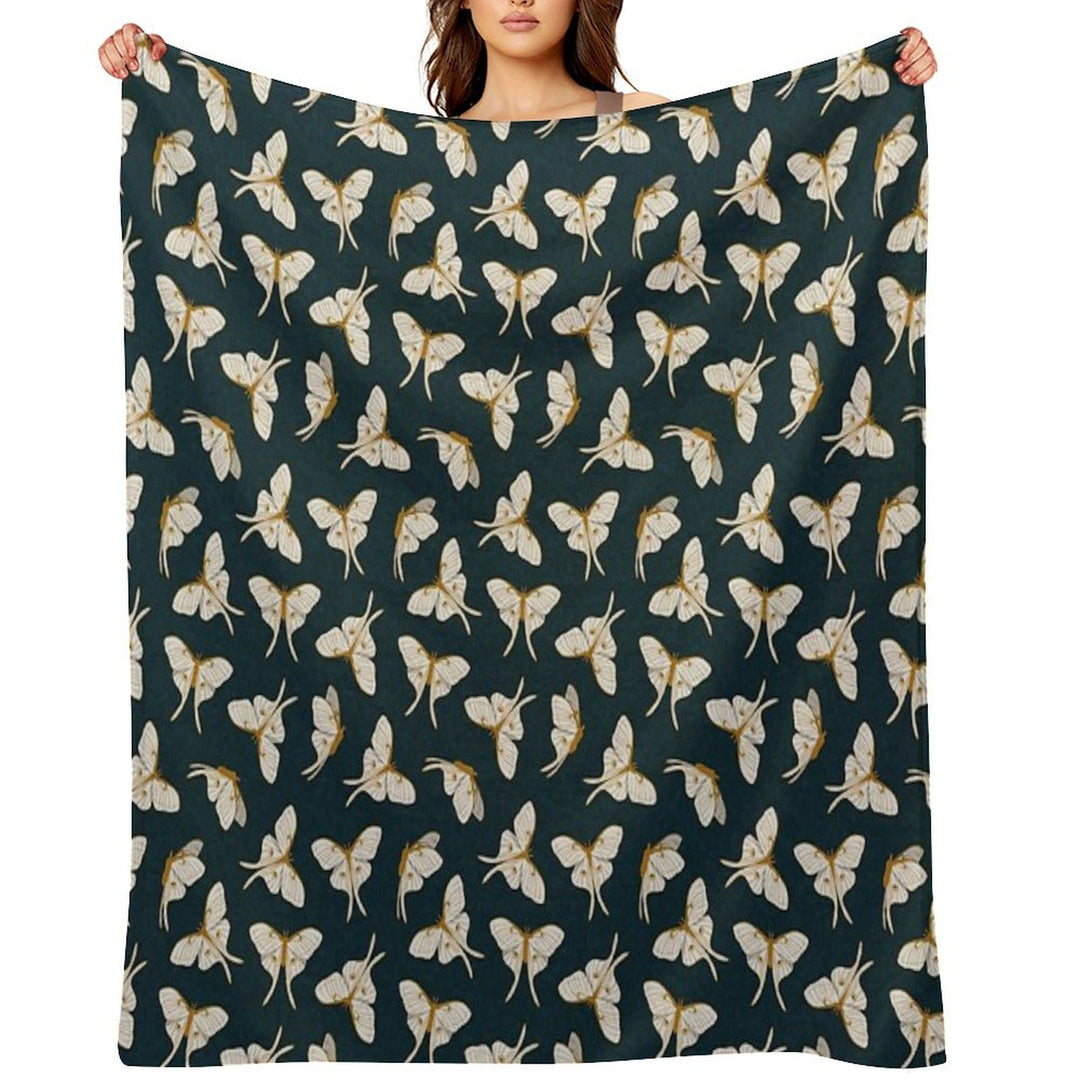 Luna Moth - Gold on Dark Teal Wrinkle-free Throw Blanket