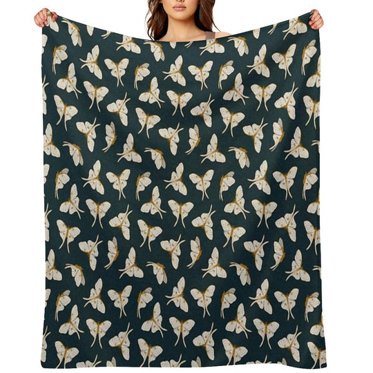 Luna Moth - Gold on Dark Teal Wrinkle-free Throw Blanket