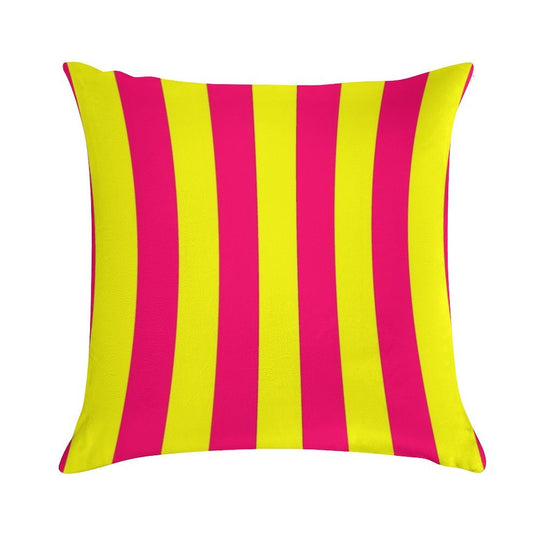 Bright Neon Pink And Yellow Vertical Cabana Tent Stripes Soft Reinforced Edging Throw Pillow