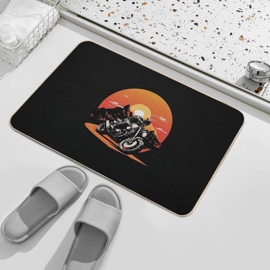 SUNSET BIKER MOTORBIKE RIDER RETRO VINTAGE  Easy To Clean Bath Mat