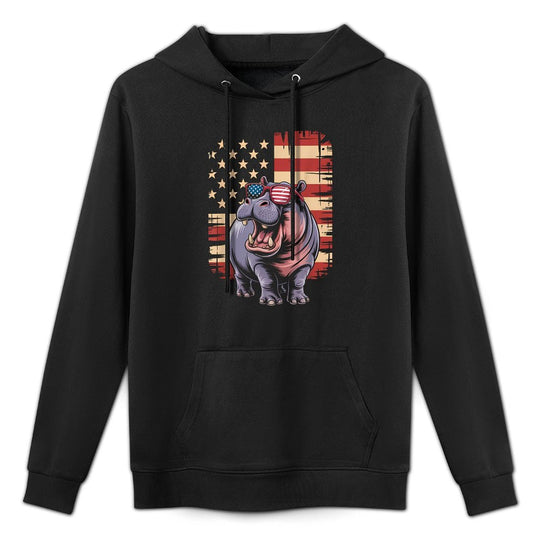 Hippo US America Men Women 4th of July Patriotic Adjustable Hood Hoodie