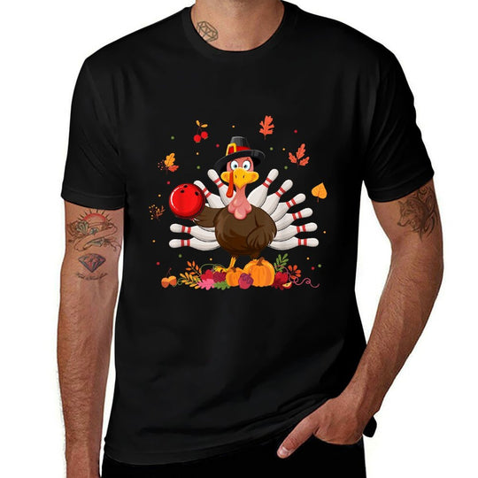 Happy Thanksgiving Turkey Bowling Lover Fall Turkey Autumn  Polyester Blend T-Shirt