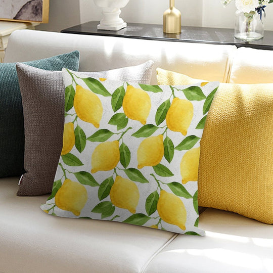 Watercolor Lemon Pattern Soft Durable Construction Throw Pillow