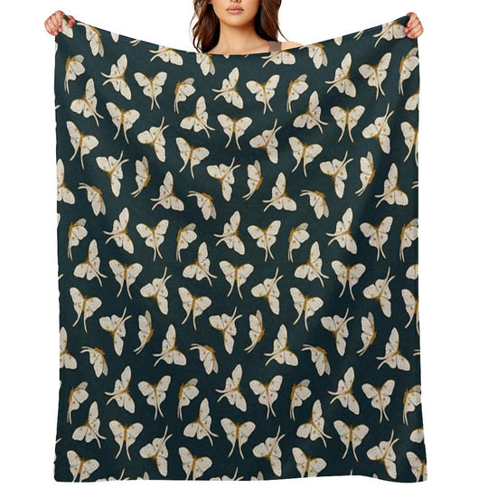 Luna Moth - Gold on Dark Teal Wrinkle-free Throw Blanket