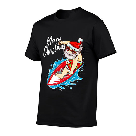 Funny Surfing Santa Claus Hawaiian Christmas Santa Surfing  Stretchy T-Shirt