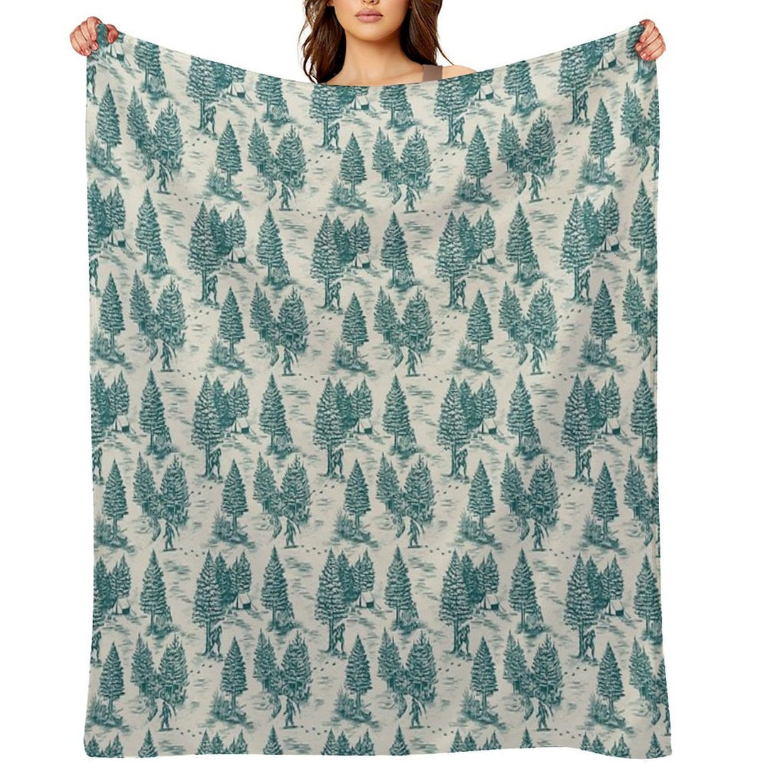 Bigfoot  Sasquatch Toile De Jouy in Teal Compact Throw Blanket