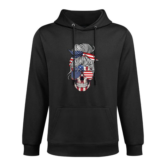 Messy Bun Skull 4th Of July American For Women  Girls Shrink-Resistant Hoodie
