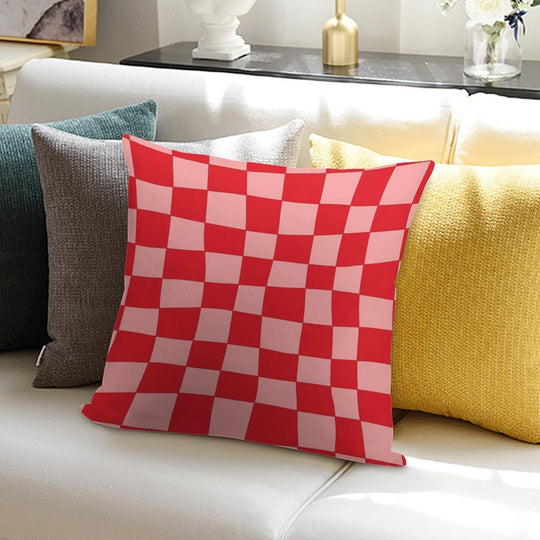 Hand Drawn Checkerboard Pattern (redpink) Soft Hidden Zipper Throw Pillow