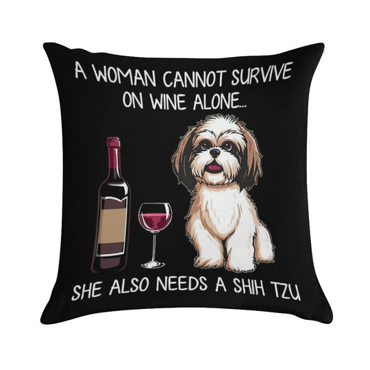 Shih Tzu And Wine Funny Dog Soft Home Decor Throw Pillow