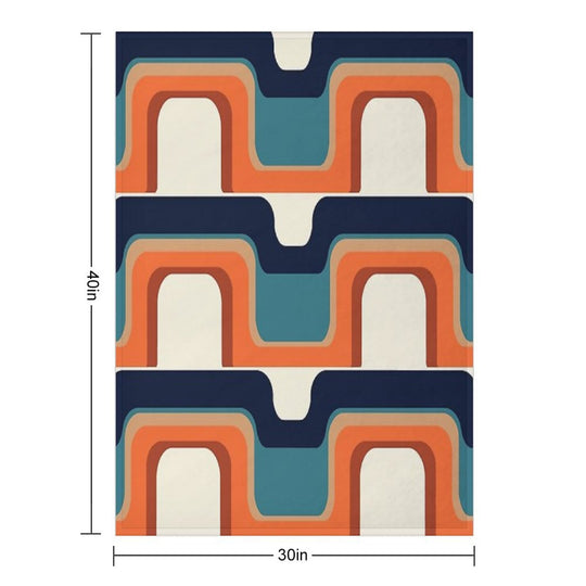 Mid-Century Modern Meets 1970s Orange & Blue Easy Care Throw Blanket