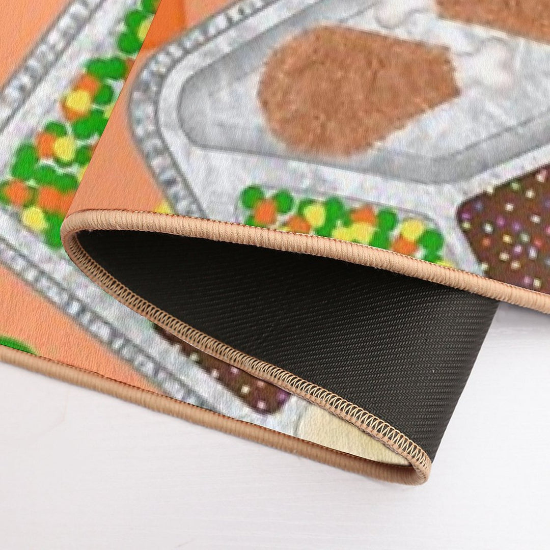 Retro 80’s TV Dinner Tray Food Fried Chicken Peas Corn Carrots On Light Pastel Orange Peach  Rapid-Drying Bath Mat