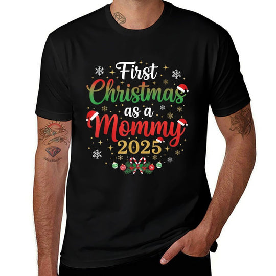 First Christmas As A Mommy 2025  Heathered Texture T-Shirt