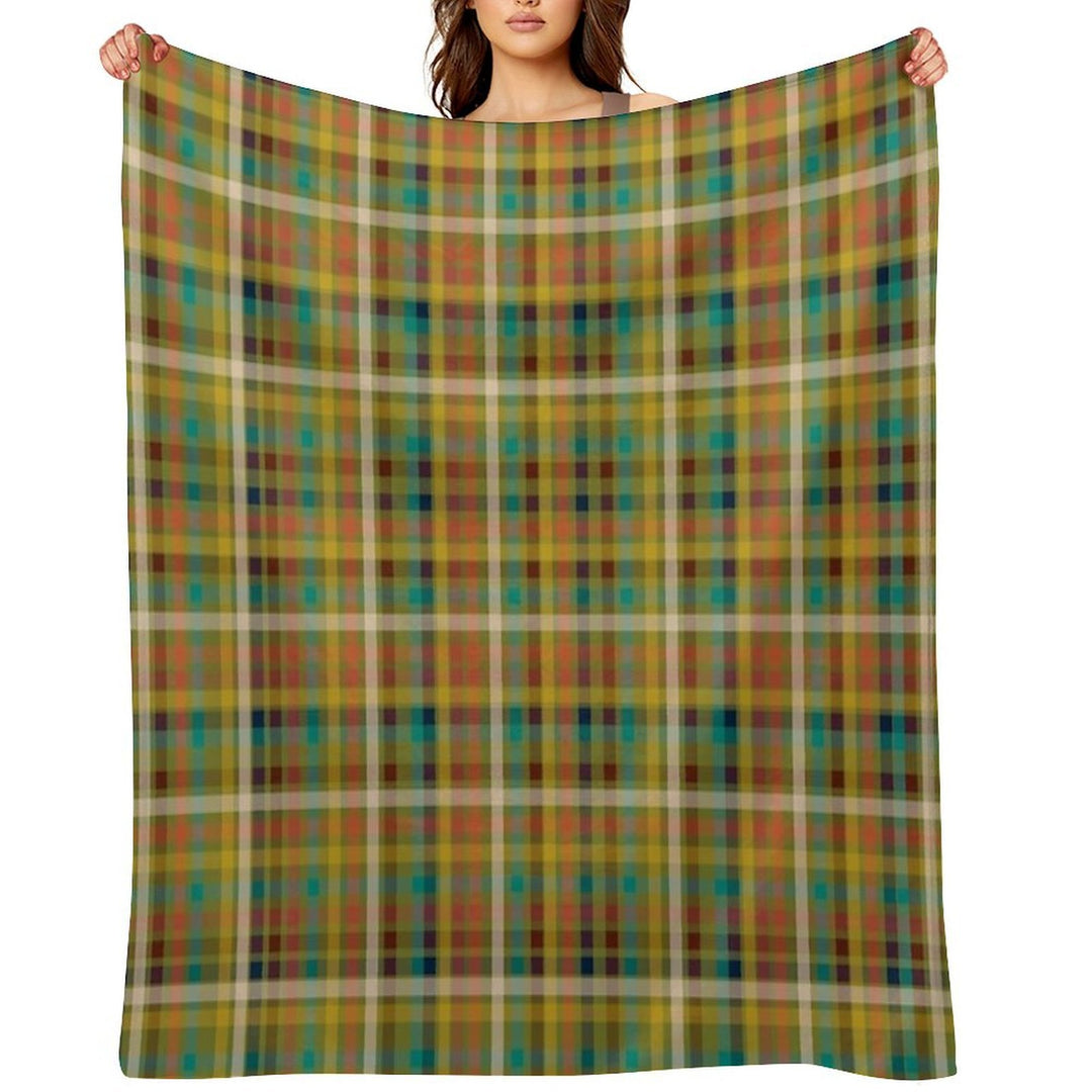 Retro Modern Plaid Pattern in Midcentury Mod Mustard, Olive, Orange, Teal, And Navy Eco-conscious Throw Blanket
