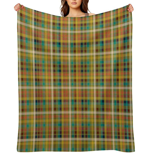 Retro Modern Plaid Pattern in Midcentury Mod Mustard, Olive, Orange, Teal, And Navy Eco-conscious Throw Blanket