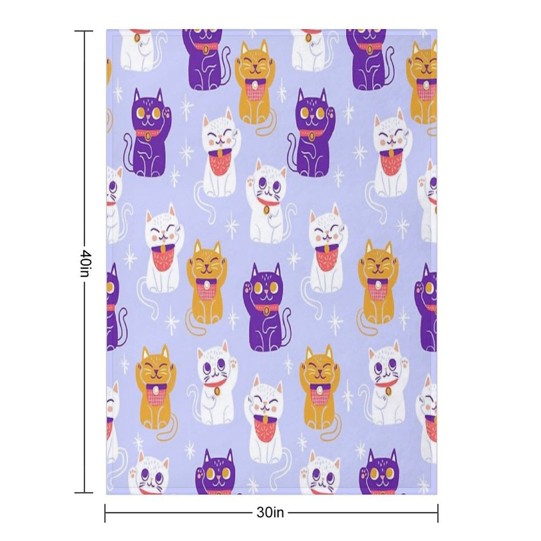 Lucky Kitty Cats Maneki-Neko Waving Beckoning Cat Shrink-resistant Throw Blanket