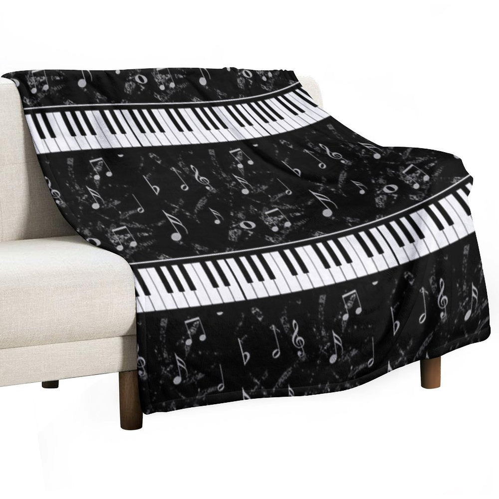 Black And White Piano Music Pattern Multi-functional Throw Blanket